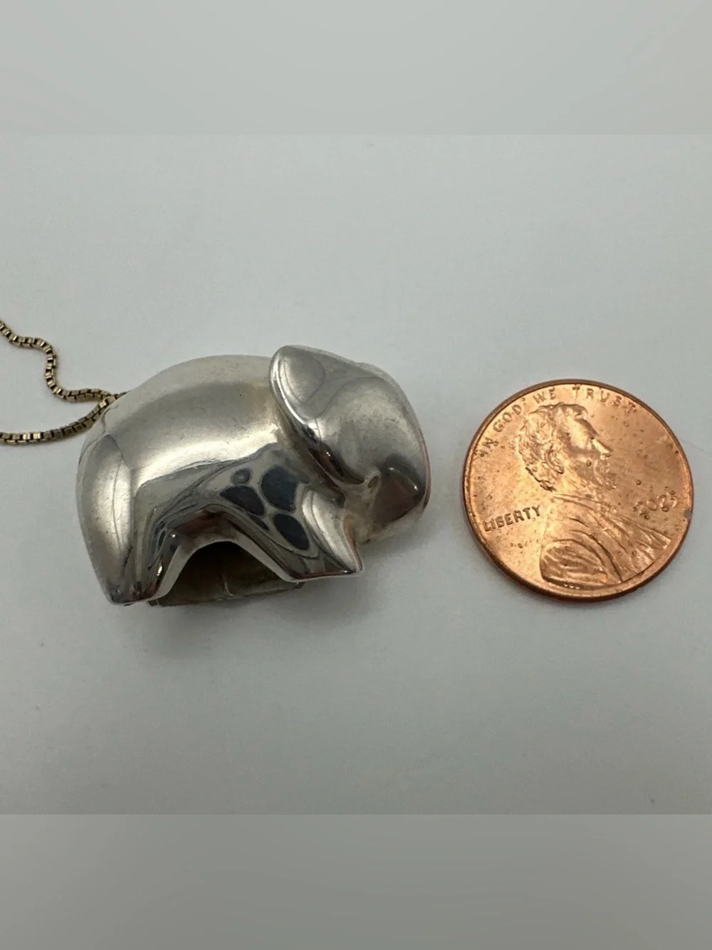 Fetish 925 Elephant Pendant Necklace Native American Sculptural Two Tone 18